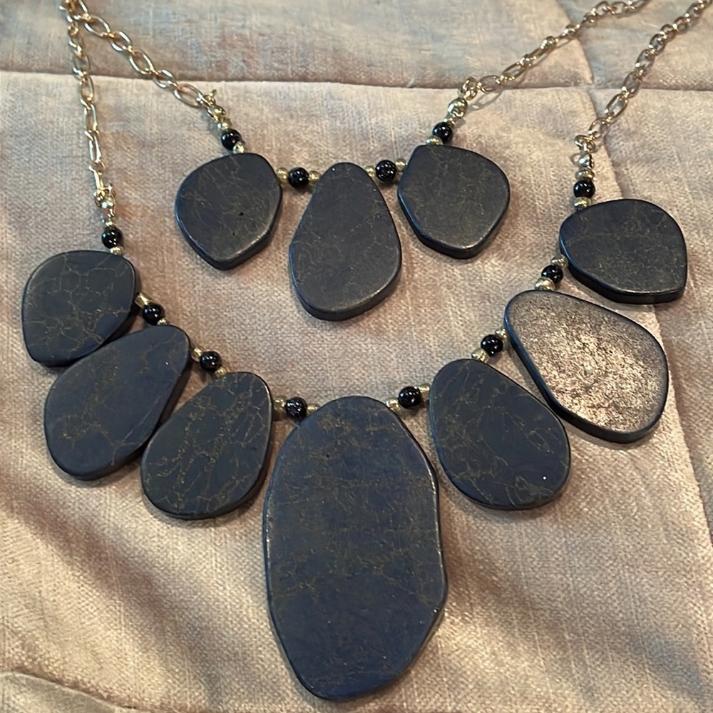 Black & Gold Double Layer Statement Necklace 16-1… - image 2